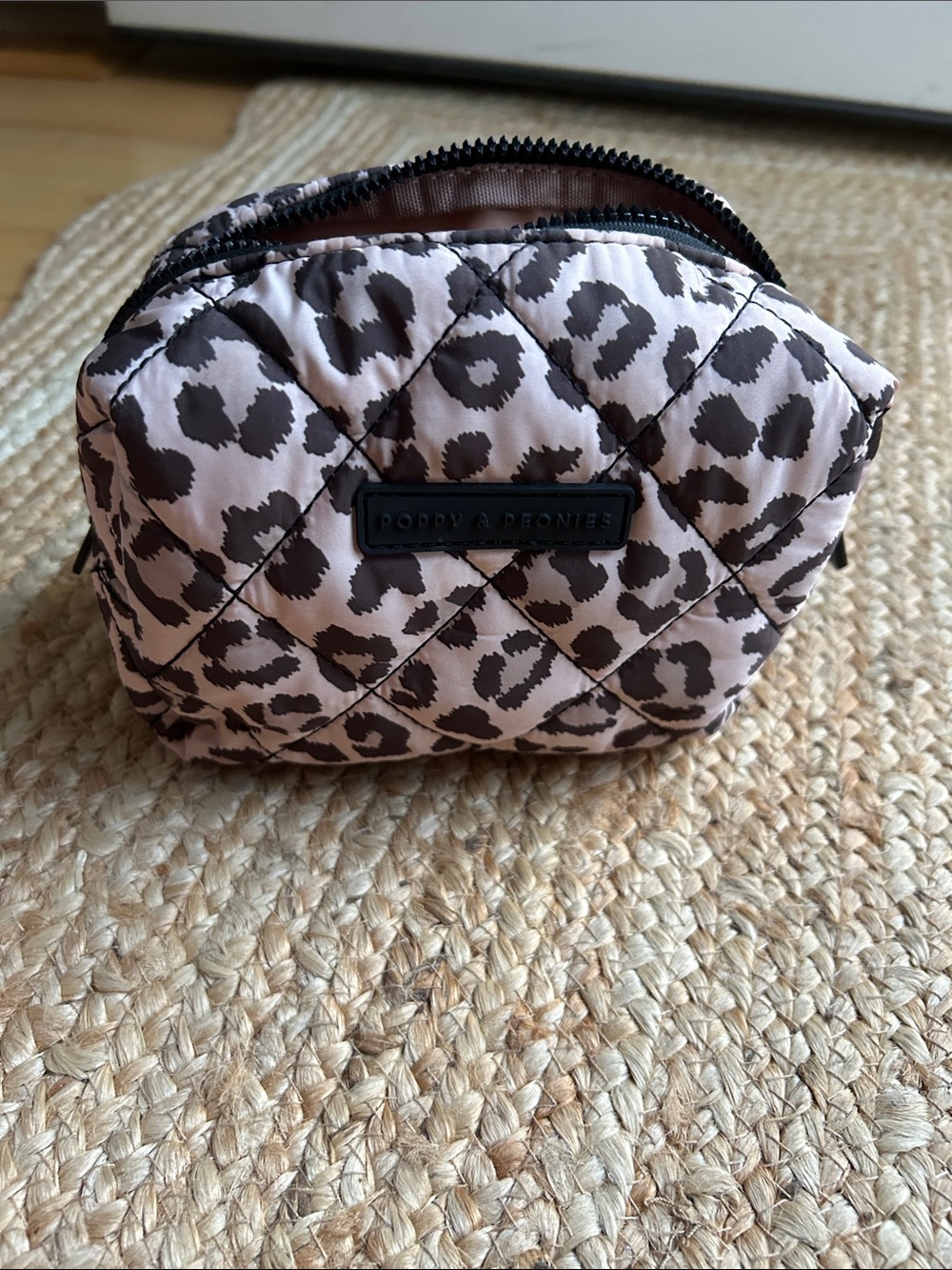 Poppy & Peonies Blush Pink Quilted Leopard Cosmetic Pouch